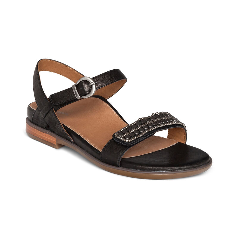 Aetrex Womens Rylie Quarter Strap Sandals Black - zv3dVXjmU